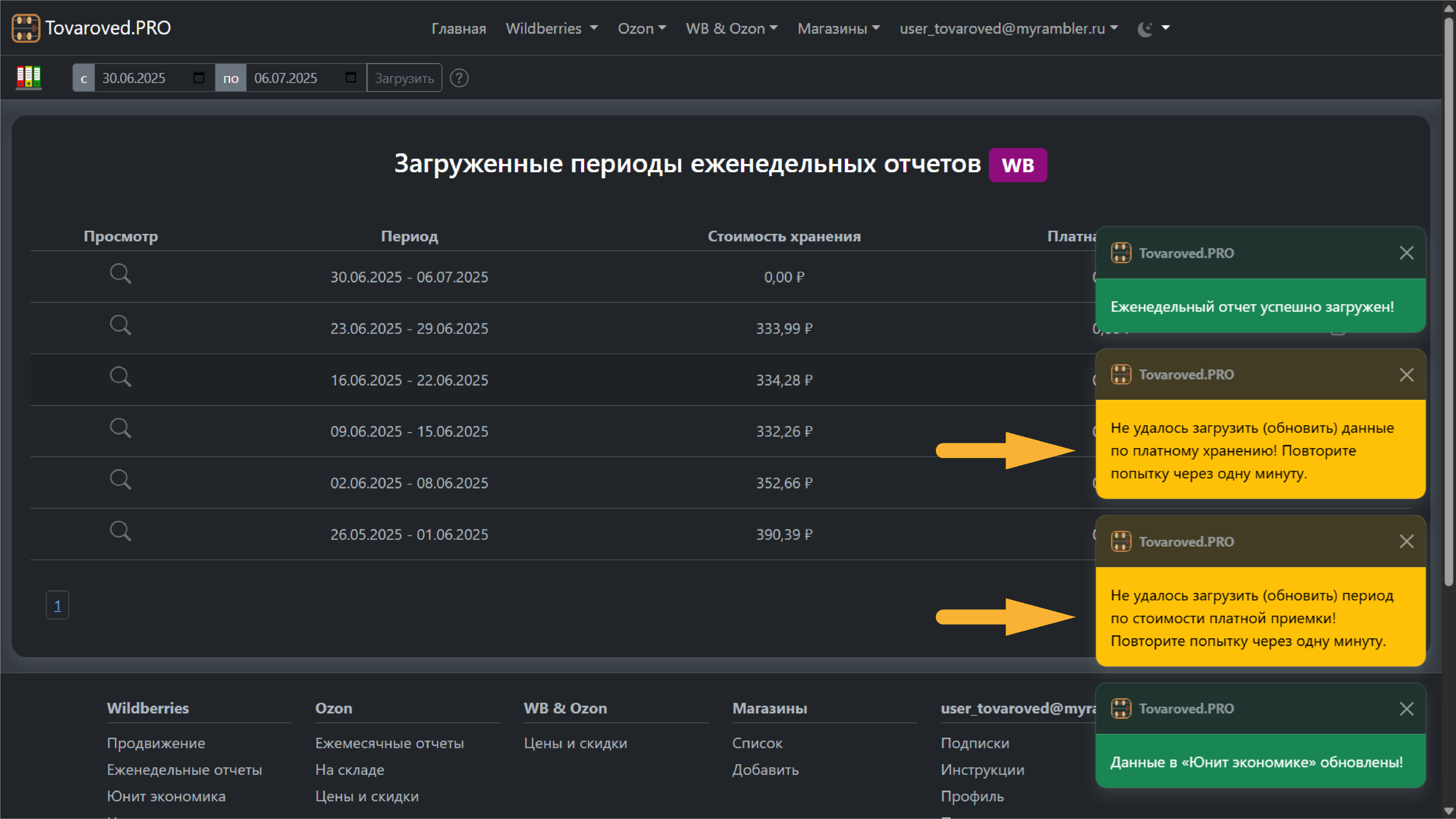 Загрузка еженедельных отчетов