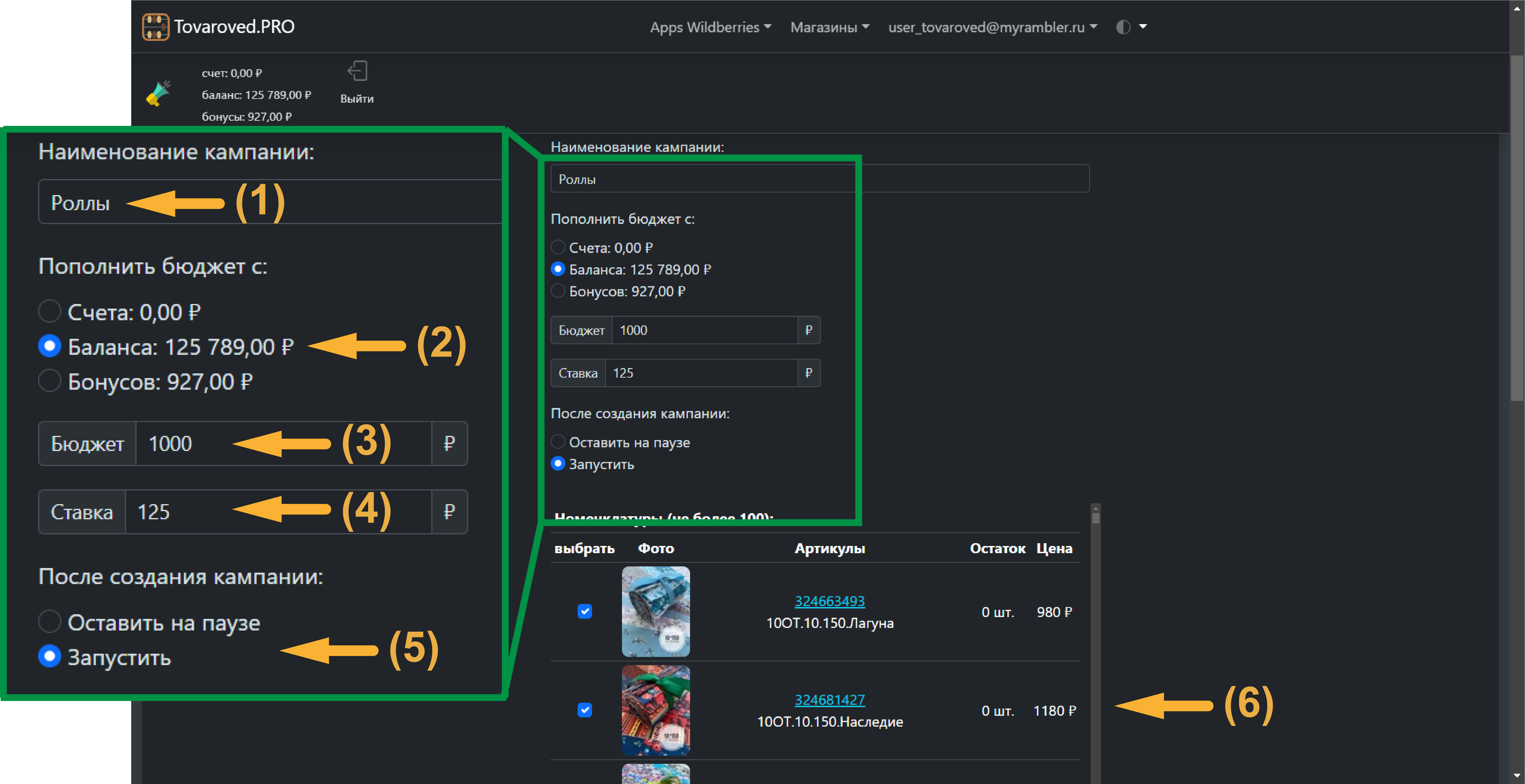 Укажите параметры рекламной кампании
