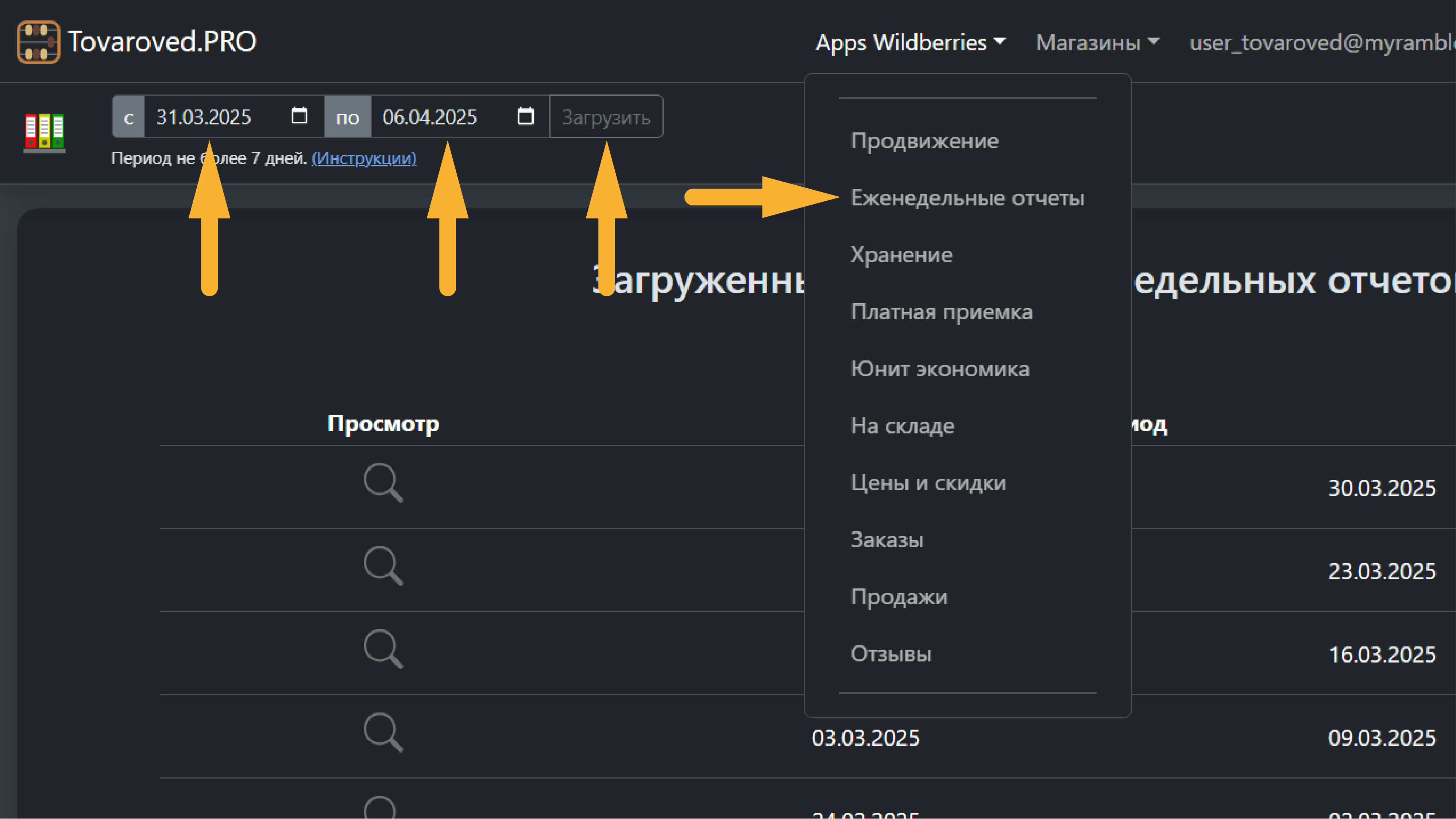 Еженедельные отчеты